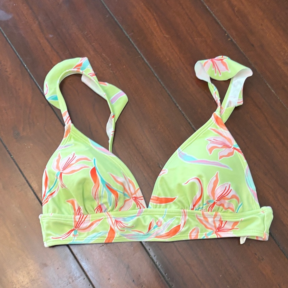 Floral Triangle Bikini Top in Lime Green size large like new no pills or tears